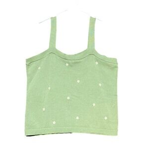 Loft Outlet Green Floral‎ Embroidered Cotton Knit Sweater Tank Top XL 568261